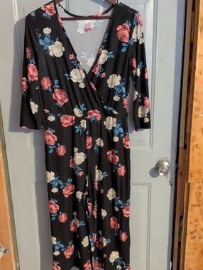 No Boundaries Black Midi Capris Dress with Pink & Cream Floral Print